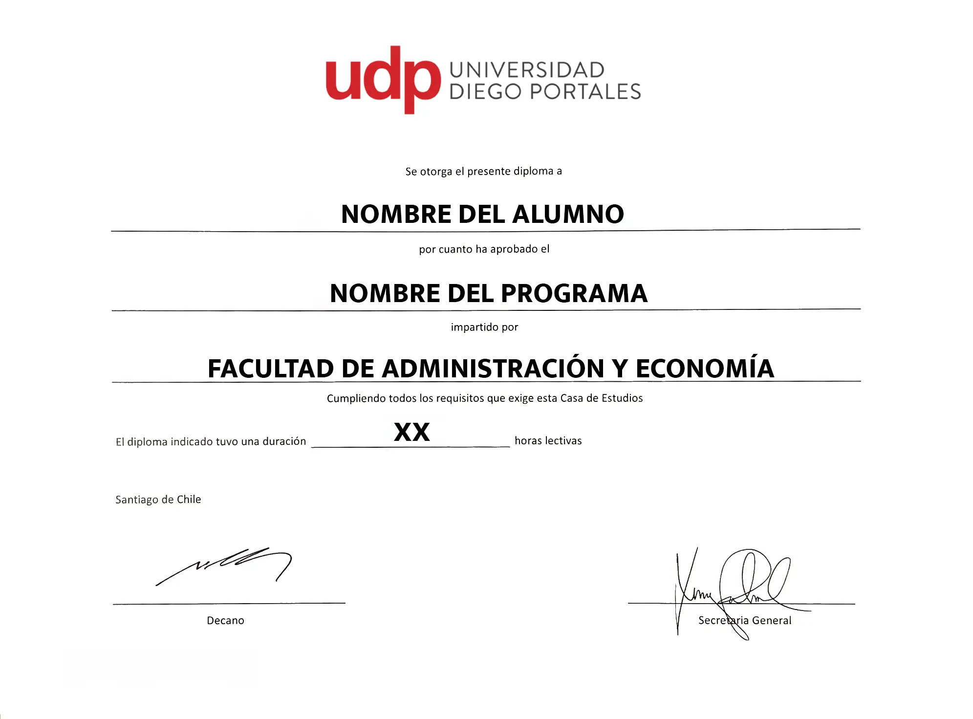Ejemplo de diploma UDP que recibirás al aprobar el diplomado